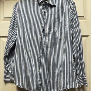 Club Room Blue and White Striped Women's Button Down Shirt
